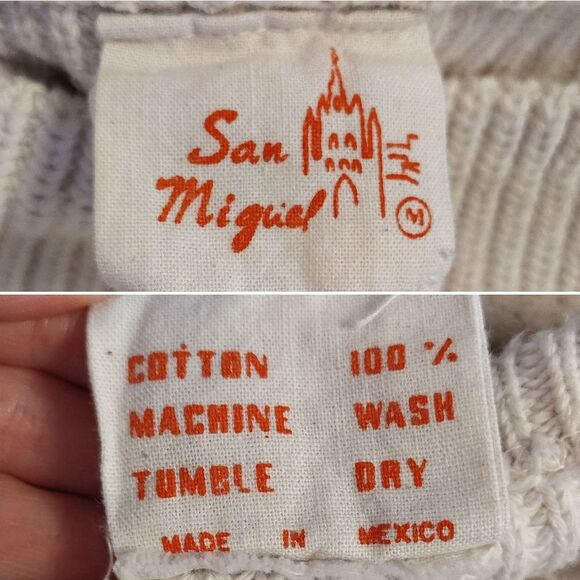 VTG San Miguel White Cable Knit 100% Cotton Oversized Sweater Medium - Picture 13 of 15